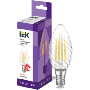 IEK Лампа светодиодная CT35 свеча витая прозрачная 7Вт 230В 3000К E14 серия 360° - LLF-CT35-7-230-30-E14-CL IEK Лампа светодиодная CT35 свеча витая прозрачная 7Вт 230В 3000К E14 серия 360° - LLF-CT35-7-230-30-E14-CL